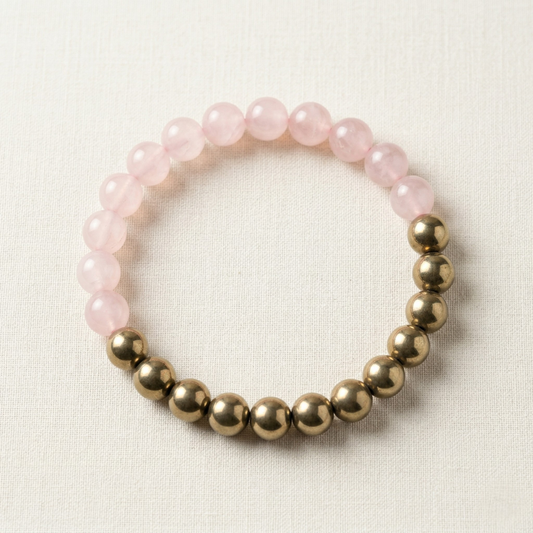 Natural Rose Quartz & Pyrite Healing Bracelet – Attract Love, Wealth & Confidence