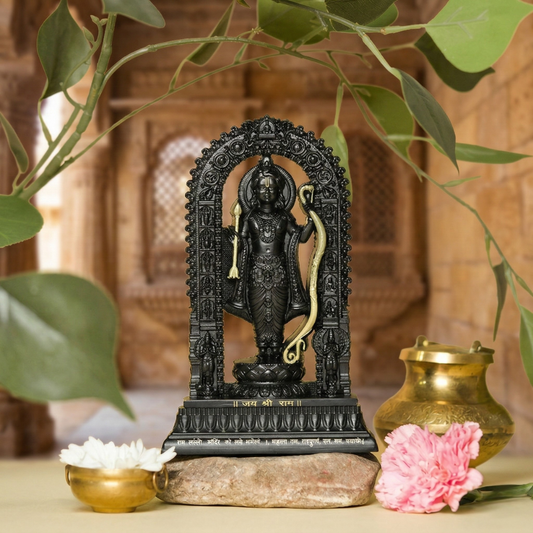 Shree Ram Lalla Murti – 7" Black & Gold Divine Idol | Perfect Spiritual Gift for Home Temple