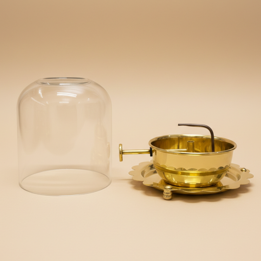 Small Akhand Jyot Diya – Premium Brass Diya with Glass Cover & Easy Wick Lifter