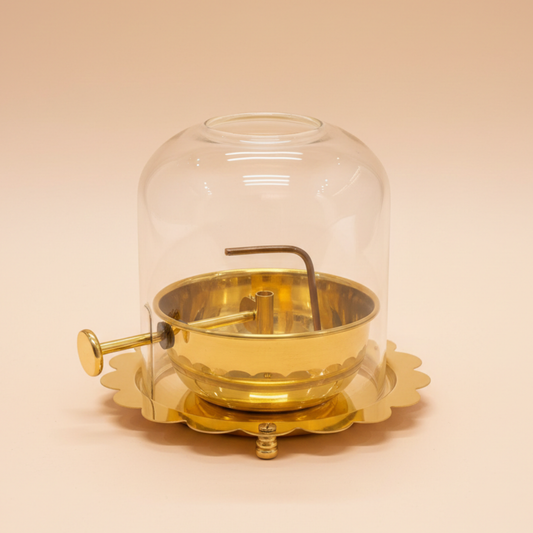 Large Akhand Jyot Diya – Premium Brass Diya with Glass Cover & Easy Wick Lifter