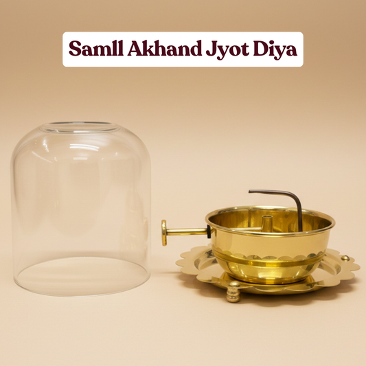 Small Akhand Jyot Diya – Premium Brass Diya with Glass Cover & Easy Wick Lifter
