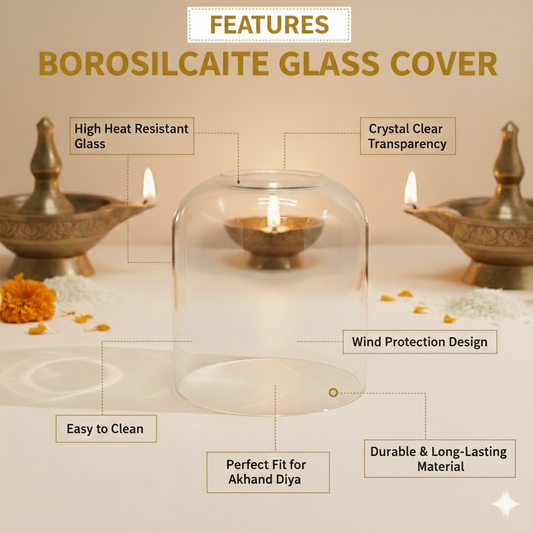 Borosilicate Glass Cover for Akhand Jyot Diya | Heat Resistant | Wind Protection | Crystal Clear