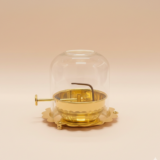 Divya Akhand Jyot – Premium Brass Diya with Glass Cover & Easy Wick Lifter