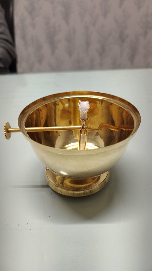 Handcrafted Pure Brass Diya with Wick-Lifting System & Glass Dome