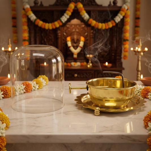 Large Akhand Jyot Diya  – Premium Brass Diya with Glass Cover & Easy Wick Lifter
