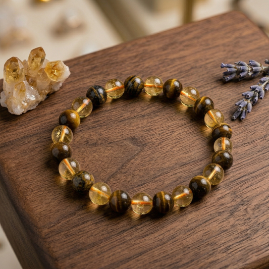 Natural Tiger’s Eye & Citrine Bracelet – Wealth, Confidence & Positive Energy Crystal Bracelet