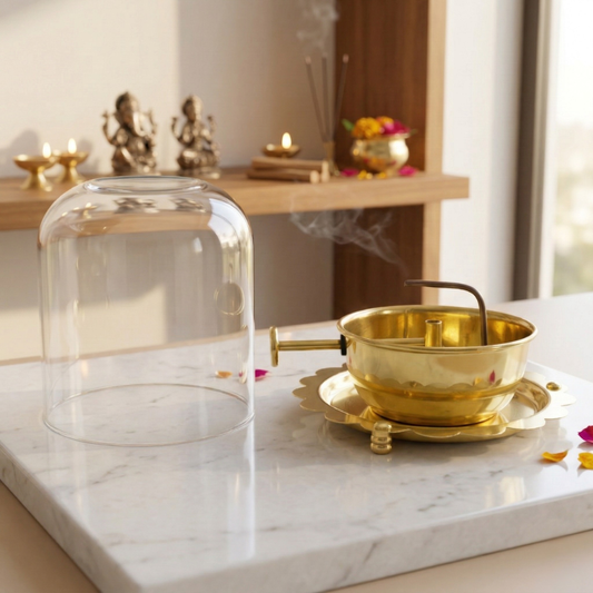 Small Akhand Jyot Diya  – Premium Brass Diya with Glass Cover & Easy Wick Lifter
