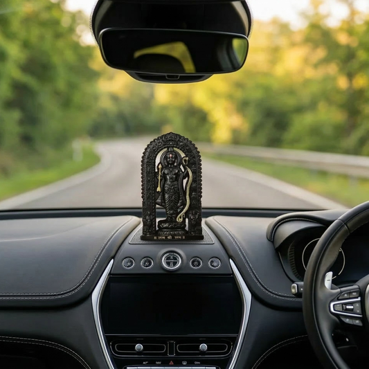 Shree Ram Lalla Murti – 3 Inch Black & Gold Finish | Premium Dashboard & Pooja Idol.