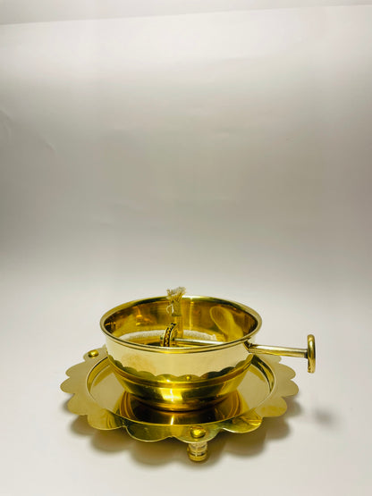 Handcrafted Pure Brass Diya with Wick-Lifting System & Glass Dome